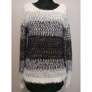 Smash Women Black Grey‎ Ivory Fuzzy Knit Sweater Size M/L